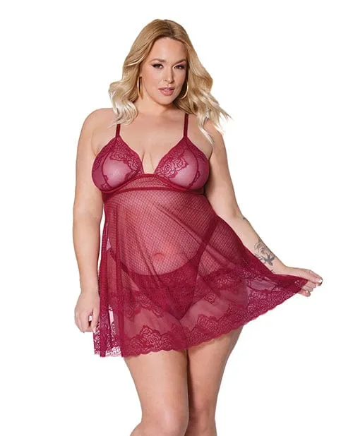 Coquette International Male Sex Toys Holiday Soft Underwire Babydoll Thong Merlot XL XXL