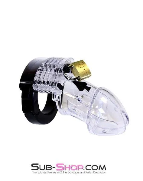 Male Sex Toys Aria 5779AE Jacked Up Adjustable Clear Polycarbonate Locking Male Cock Cuff Chastity Device