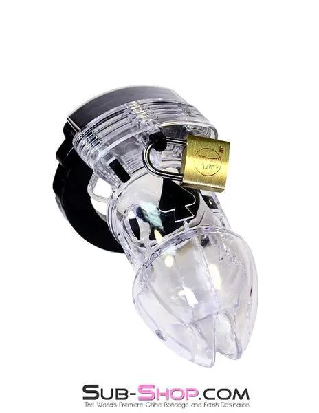 Male Sex Toys Aria 5779AE Jacked Up Adjustable Clear Polycarbonate Locking Male Cock Cuff Chastity Device