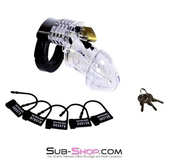 Male Sex Toys Aria 5779AE Jacked Up Adjustable Clear Polycarbonate Locking Male Cock Cuff Chastity Device
