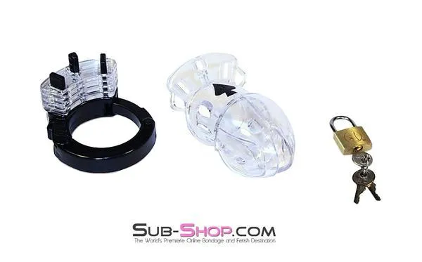 Male Sex Toys Aria 5779AE Jacked Up Adjustable Clear Polycarbonate Locking Male Cock Cuff Chastity Device