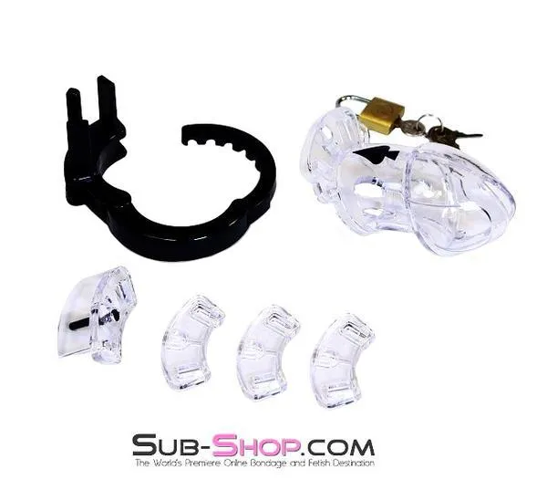 Male Sex Toys Aria 5779AE Jacked Up Adjustable Clear Polycarbonate Locking Male Cock Cuff Chastity Device