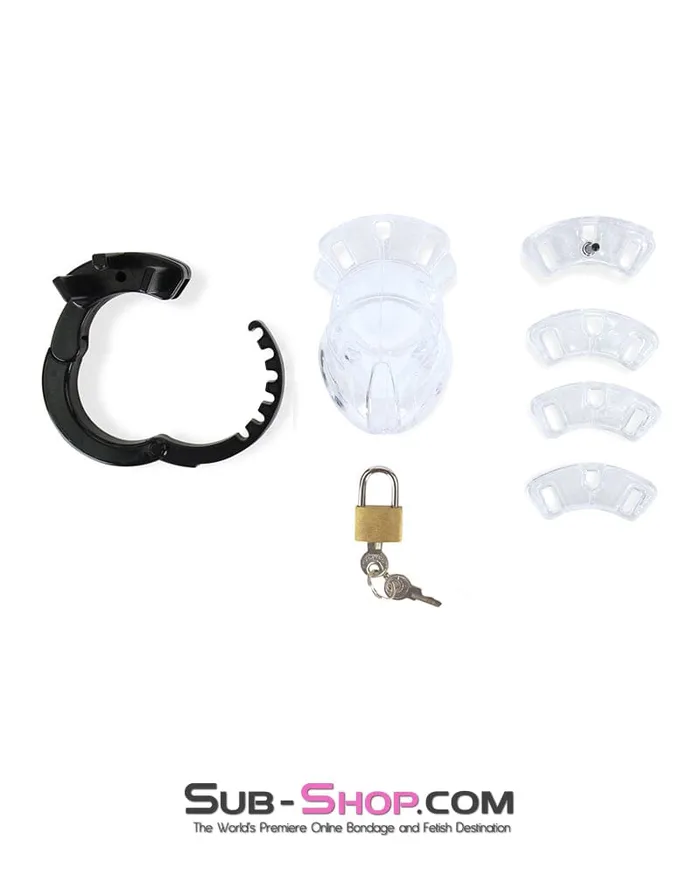 Male Sex Toys Aria 5779AE Jacked Up Adjustable Clear Polycarbonate Locking Male Cock Cuff Chastity Device