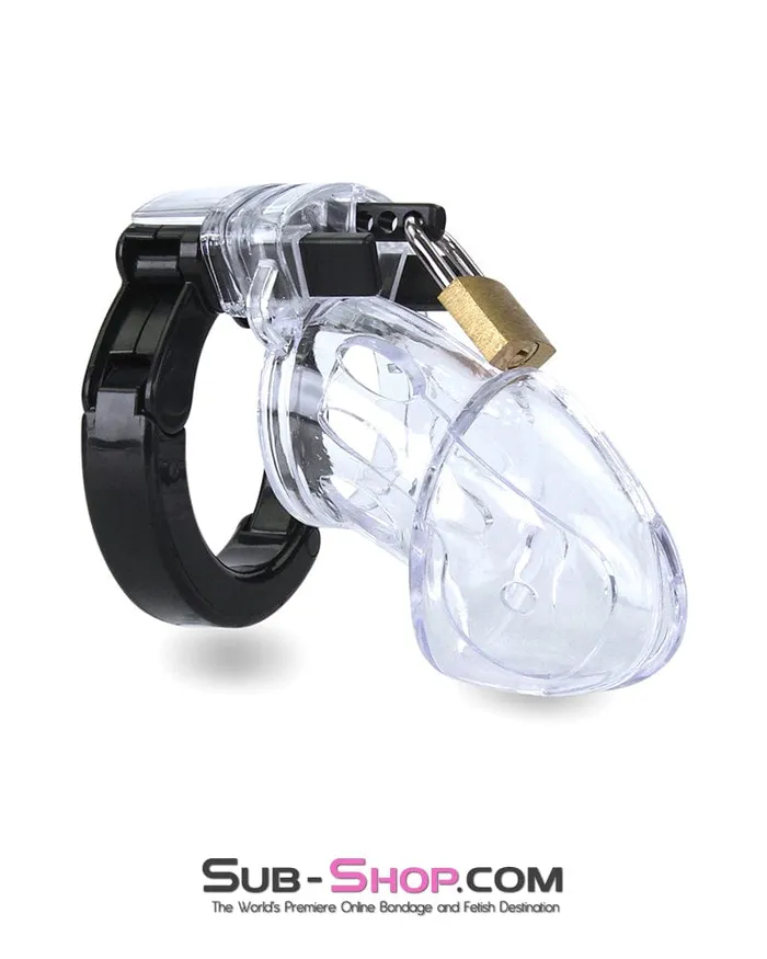 Male Sex Toys Aria 5779AE Jacked Up Adjustable Clear Polycarbonate Locking Male Cock Cuff Chastity Device