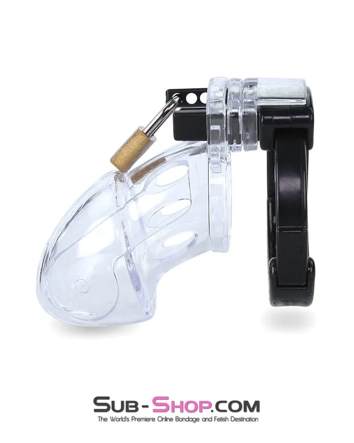 Male Sex Toys Aria 5779AE Jacked Up Adjustable Clear Polycarbonate Locking Male Cock Cuff Chastity Device