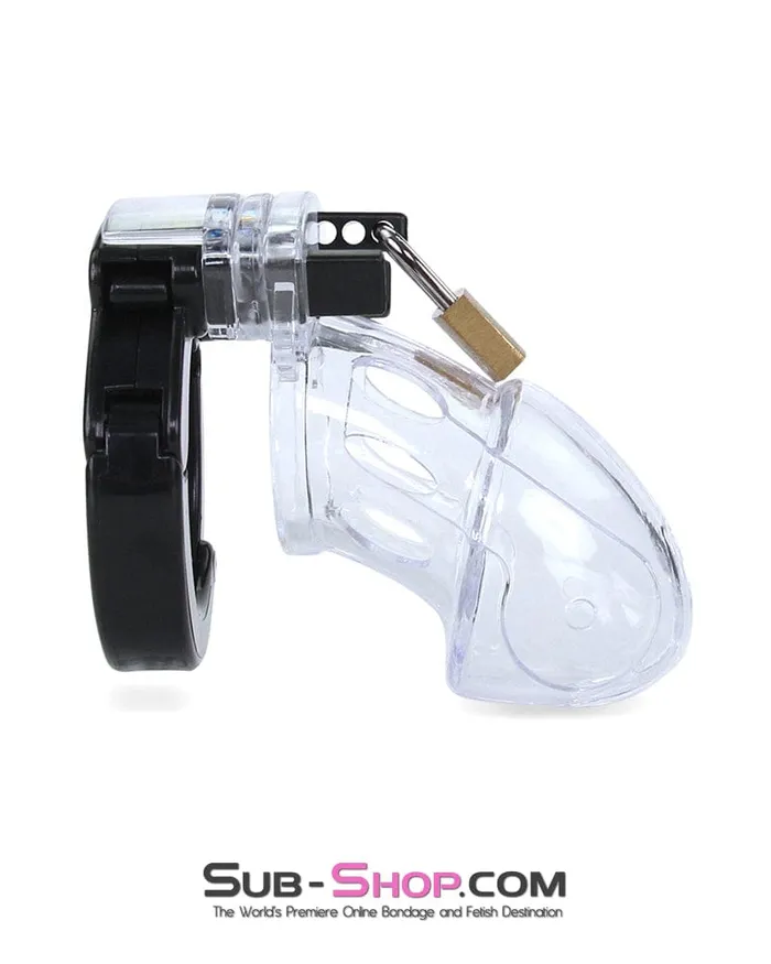 Male Sex Toys Aria 5779AE Jacked Up Adjustable Clear Polycarbonate Locking Male Cock Cuff Chastity Device