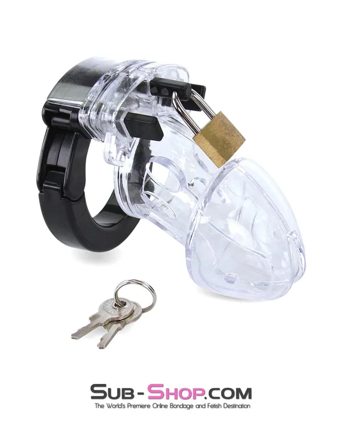 Male Sex Toys Aria 5779AE Jacked Up Adjustable Clear Polycarbonate Locking Male Cock Cuff Chastity Device