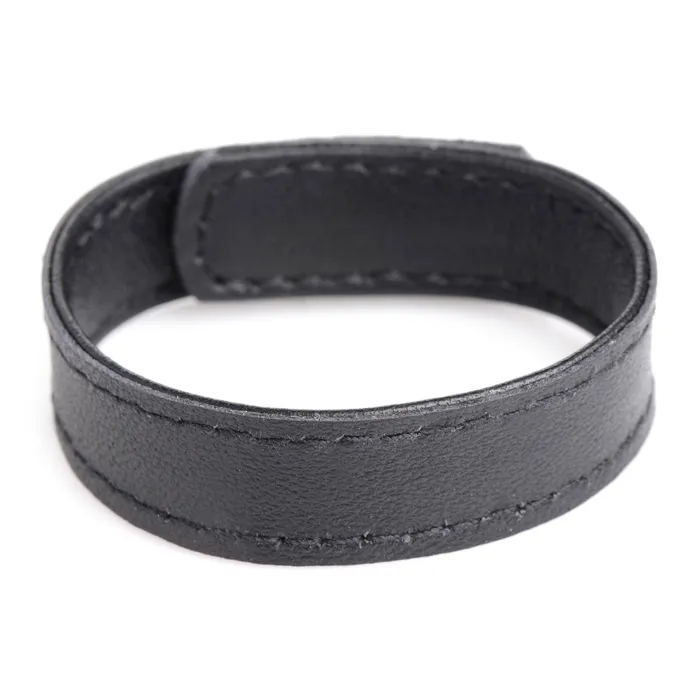 Male Sex Toys XR Brands Leather and Velcro Cock Ring Black