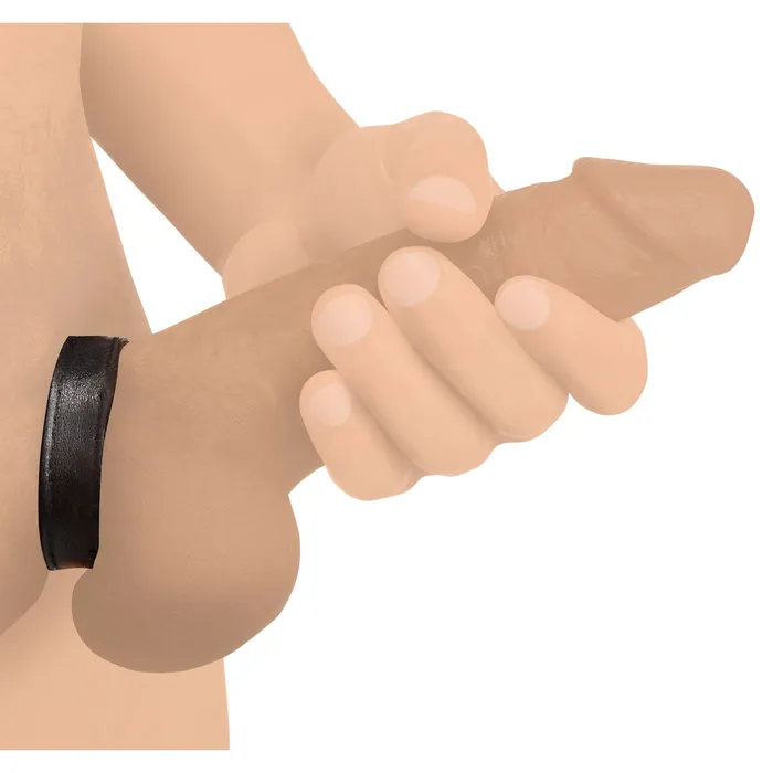 Male Sex Toys XR Brands Leather and Velcro Cock Ring Black