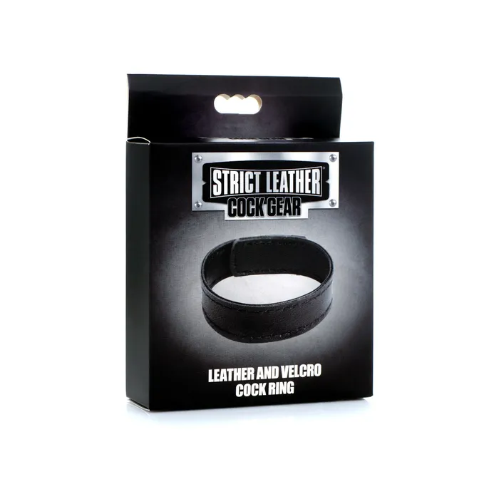 Male Sex Toys XR Brands Leather and Velcro Cock Ring Black