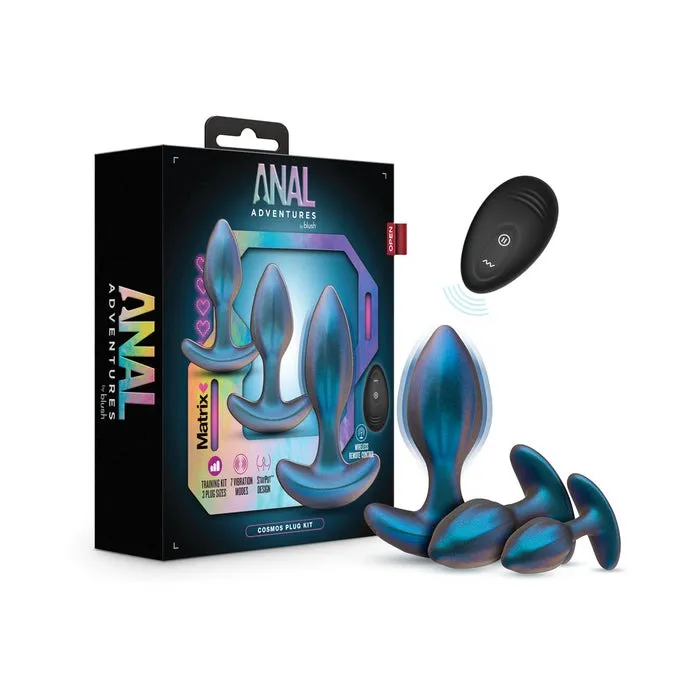 Male Sex Toys Cosmos 3 Piece Silicone Anal Training Plug Kit with Remote Control Blush