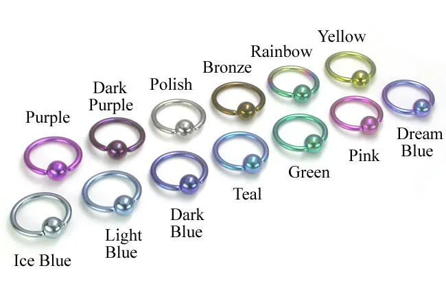 Painful Pleasures Male Sex Toys Tilum 14g Titanium Captive Bead Ring with Titanium Ball 18 Color Choices