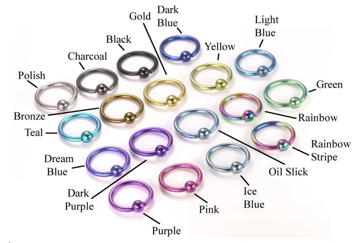 Painful Pleasures Male Sex Toys Tilum 14g Titanium Captive Bead Ring with Titanium Ball 18 Color Choices
