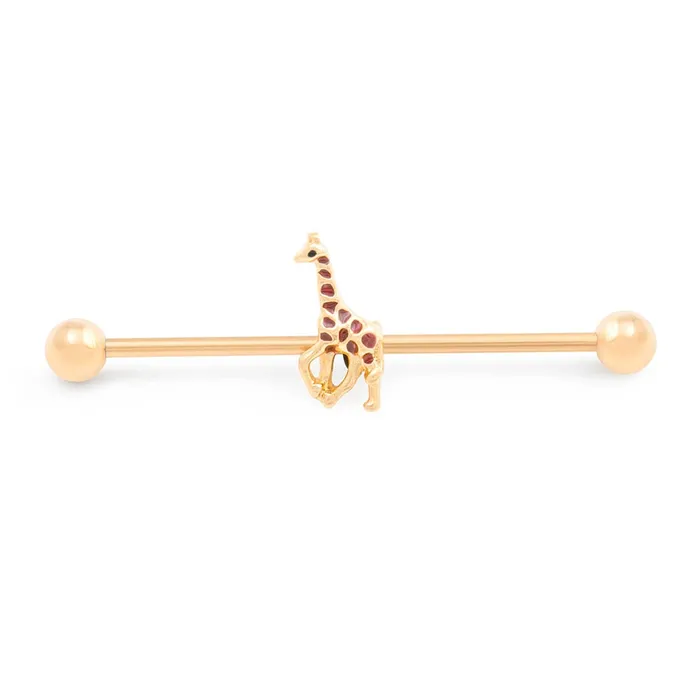 Painful Pleasures Vibrators 14g 112 PVD Gold African Giraffe Industrial Barbell Painful Pleasures Vibrators 14g 112 PVD Gold African Giraffe Industrial Barbell