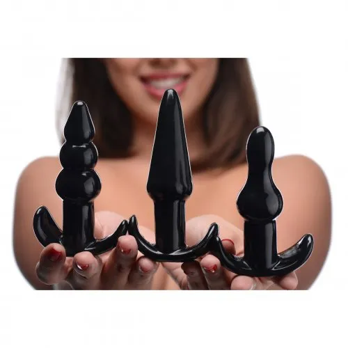 Anal 4 Piece Vibrating Anal Plug Set Black Trinity Vibes