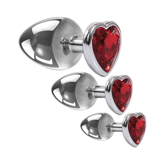 Anal Fairvillacom Adam Eve Three Hearts Gem Anal Plug Set SilverRed