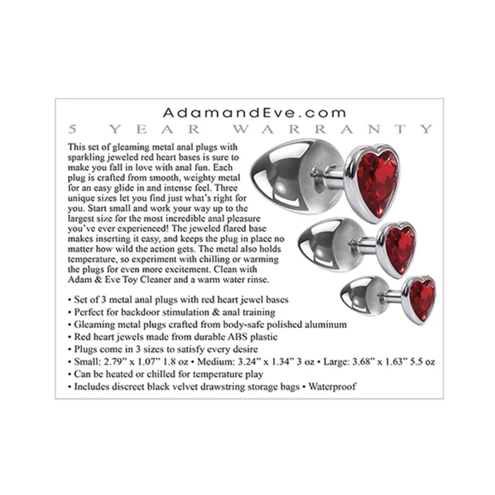 Anal Fairvillacom Adam Eve Three Hearts Gem Anal Plug Set SilverRed