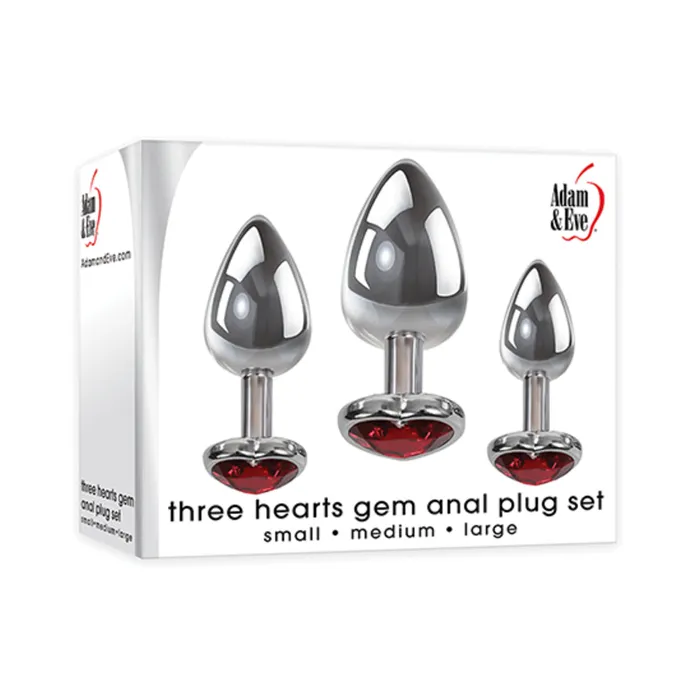 Anal Fairvillacom Adam Eve Three Hearts Gem Anal Plug Set SilverRed