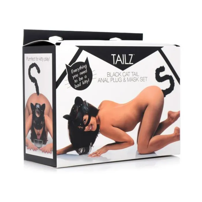 Anal Fairvillacom Black Cat Tail Anal Plug and Mask Set