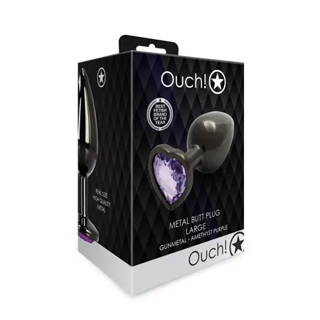 Anal Shots Ouch Heart Gem Butt Plug Large GunmetalAmethyst Fairvillacom