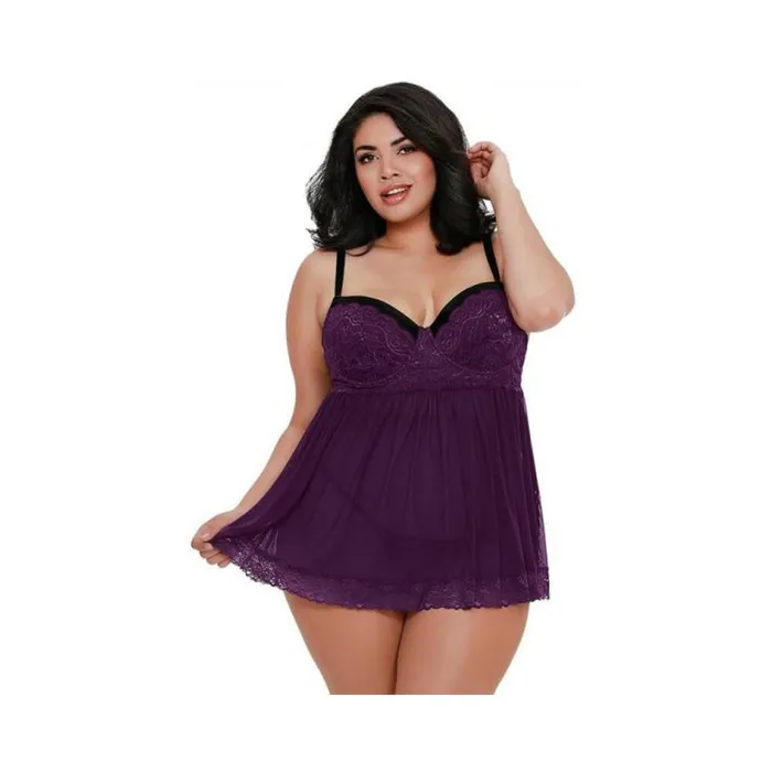 Couples Fairvillacom DG Lace Ovrlay Bdoll w Gstrng Plum 2X