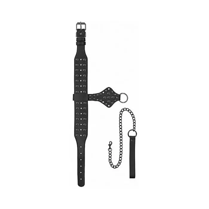 Couples Ouch Skulls Bones Neck Chain with Spikes And Leash Black Fairvillacom