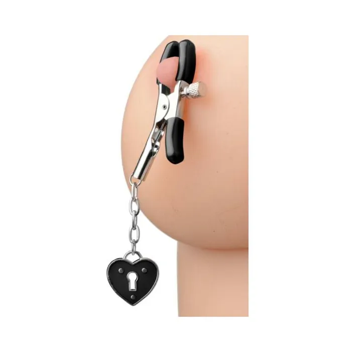 Fairvillacom Anal Charmed Heart Padlock Nipple Clamps Black