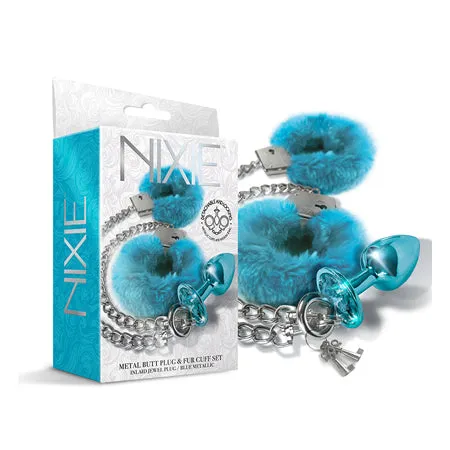 Fairvillacom Anal Nixie Metal Butt Plug wInlaid Jewel Fur Cuff Set Blue Metallic Fairvillacom Anal Nixie Metal Butt Plug wInlaid Jewel Fur Cuff Set Blue Metallic