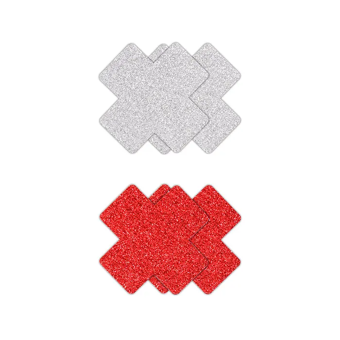 Fairvillacom Vibrators Pretty Pasties Glitter Cross RedSilver 2 Pair