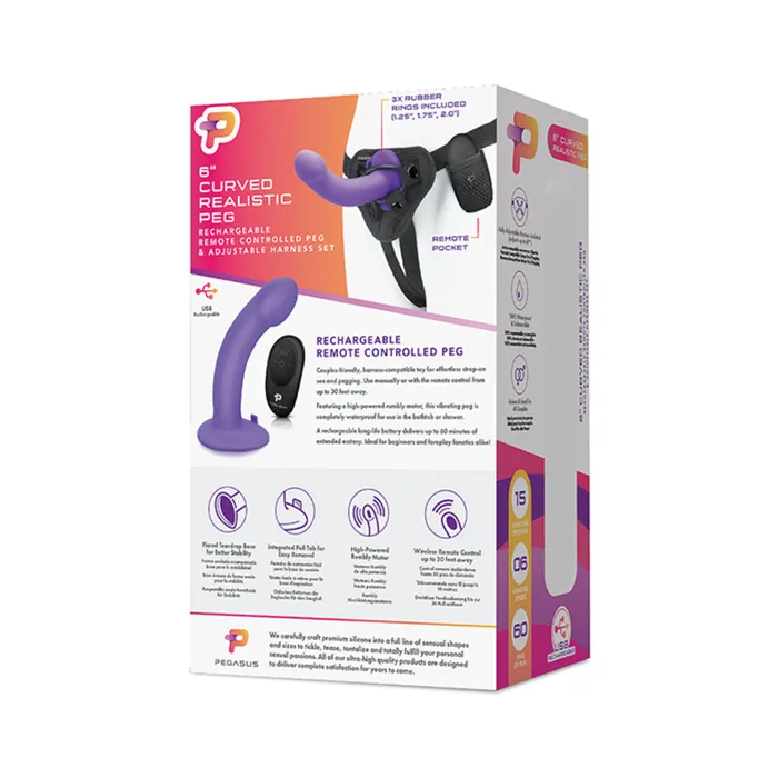 Female Sex Toys Fairvillacom Pegasus 6 Wireless Remote Control Curved Realistic Peg With Harness Purple