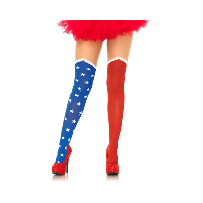 Hero Opaque Tights With Sheer Thigh OS Blue Red Fairvillacom Vibrators