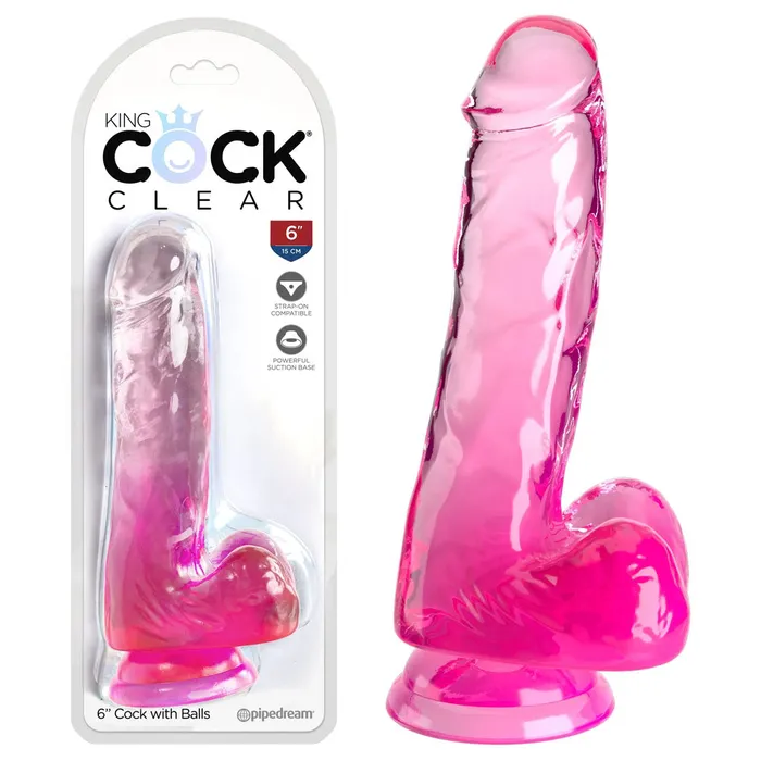 King Cock Clear 6 Cock Dildo with Balls Pink ShhhWndsr Dildos