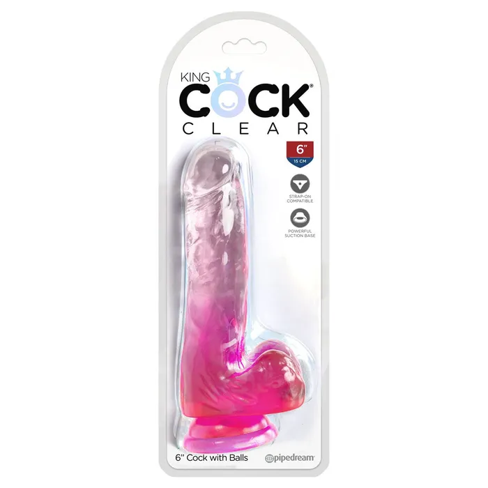 King Cock Clear 6 Cock Dildo with Balls Pink ShhhWndsr Dildos