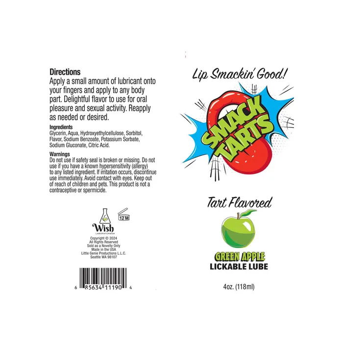 Lubricants Smack Tarts Sour Green Apple Flavoured Lubricant 120 ml Tube ShhhWndsr