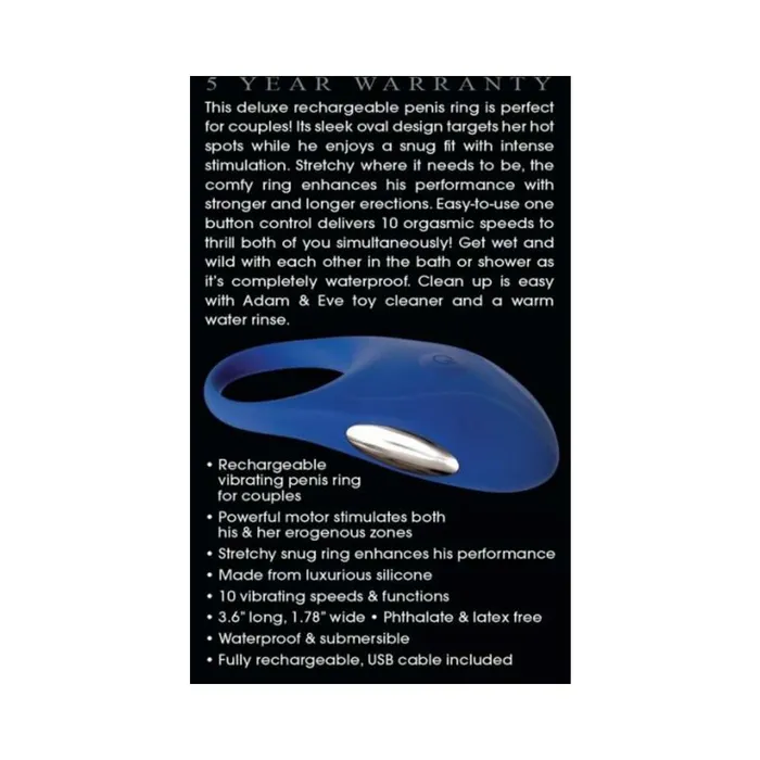 Male Sex Toys Adam Eve Rechargeable Couples Penis Ring Blue Fairvillacom