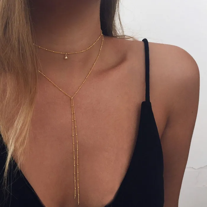 Necklace gold long beads with tassels Shhhep Female Sex Toys