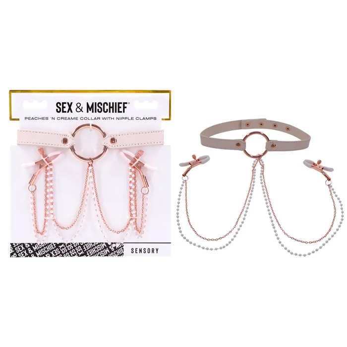 Sex Mischief Peaches n CreaMe Collar with Nipple Clamps ShhhWndsr Couples