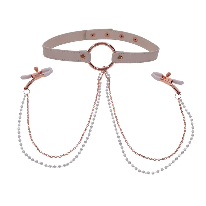 Sex Mischief Peaches n CreaMe Collar with Nipple Clamps ShhhWndsr Couples