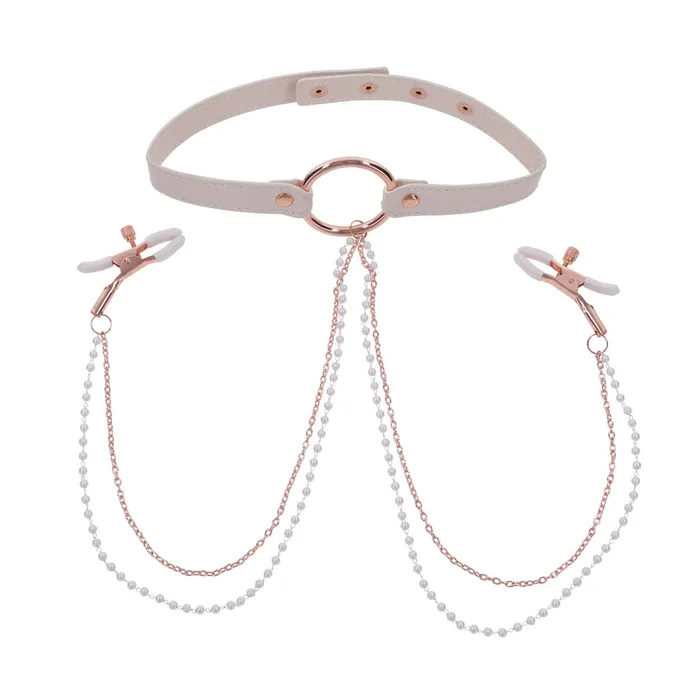 Sex Mischief Peaches n CreaMe Collar with Nipple Clamps ShhhWndsr Couples