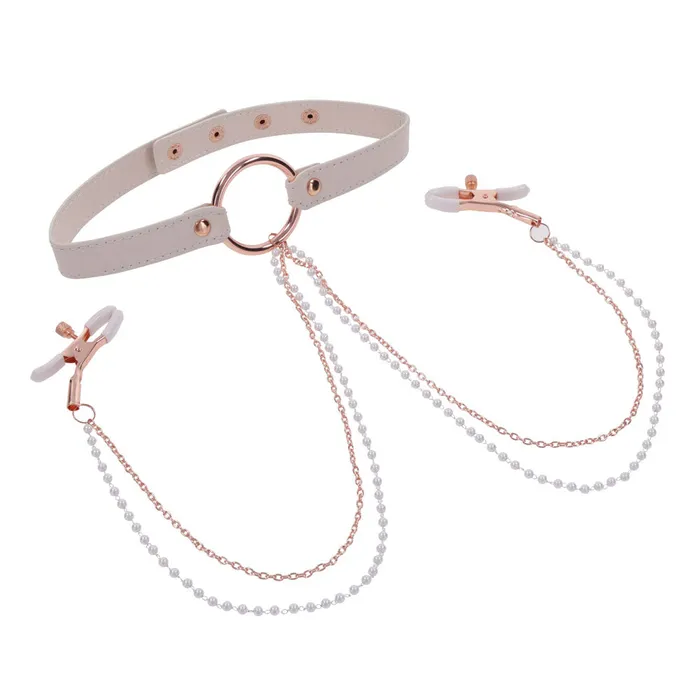 Sex Mischief Peaches n CreaMe Collar with Nipple Clamps ShhhWndsr Couples