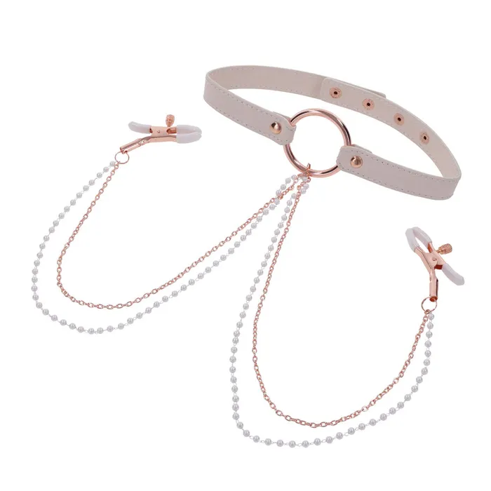 Sex Mischief Peaches n CreaMe Collar with Nipple Clamps ShhhWndsr Couples