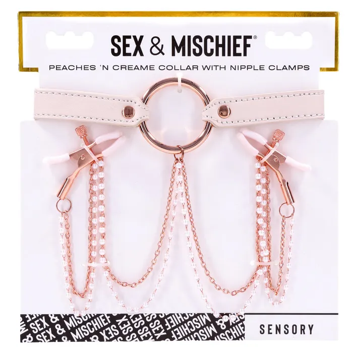 Sex Mischief Peaches n CreaMe Collar with Nipple Clamps ShhhWndsr Couples