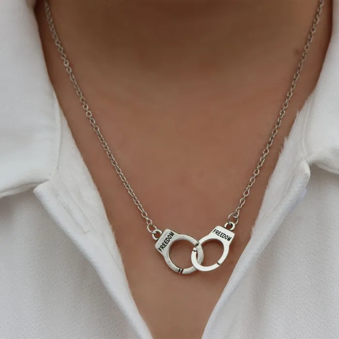 ShhhOb Anal Necklace handcuffs pendant silver plated