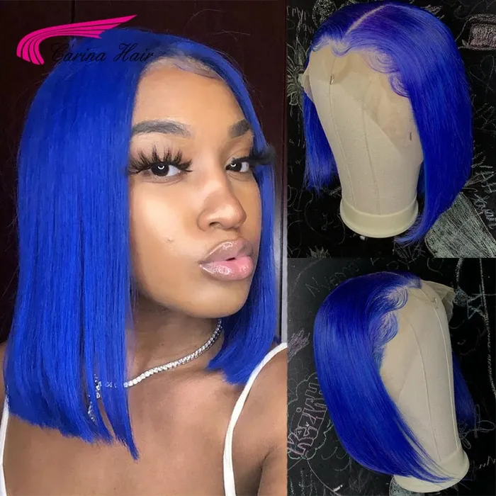 ShhhOb Anal Remy Lace front wig Blue or Red straight short Centre part