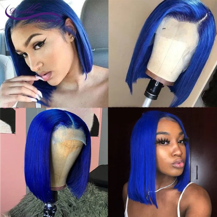 ShhhOb Anal Remy Lace front wig Blue or Red straight short Centre part