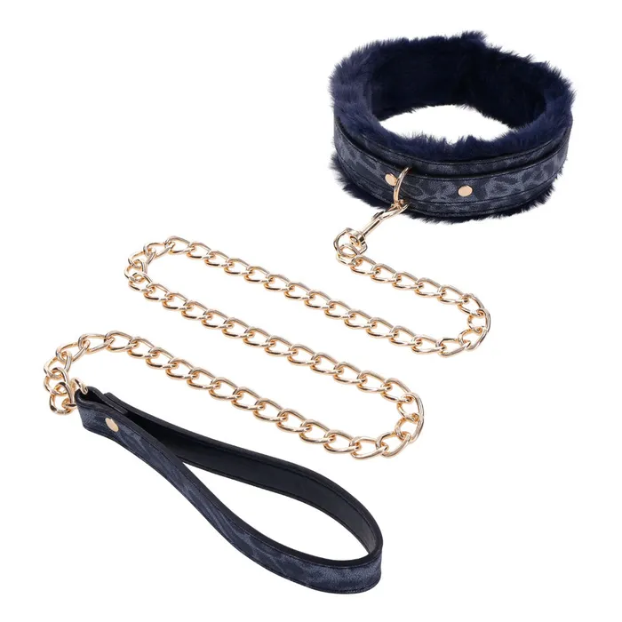 ShhhWndsr Sex Mischief Cougar Furry Collar with Leash Navy Gold Female Sex Toys ShhhWndsr Sex Mischief Cougar Furry Collar with Leash Navy Gold Female Sex Toys