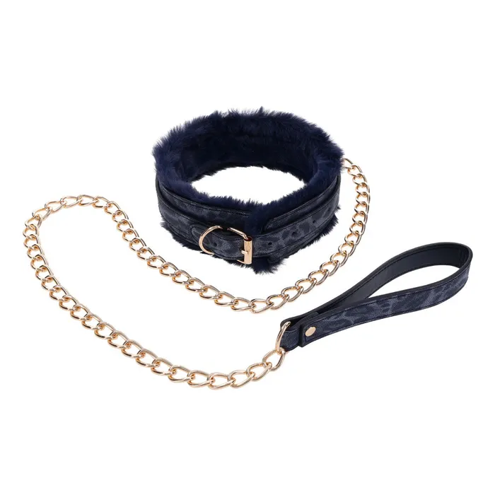 ShhhWndsr Sex Mischief Cougar Furry Collar with Leash Navy Gold Female Sex Toys ShhhWndsr Sex Mischief Cougar Furry Collar with Leash Navy Gold Female Sex Toys