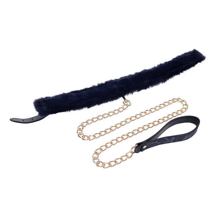 ShhhWndsr Sex Mischief Cougar Furry Collar with Leash Navy Gold Female Sex Toys ShhhWndsr Sex Mischief Cougar Furry Collar with Leash Navy Gold Female Sex Toys