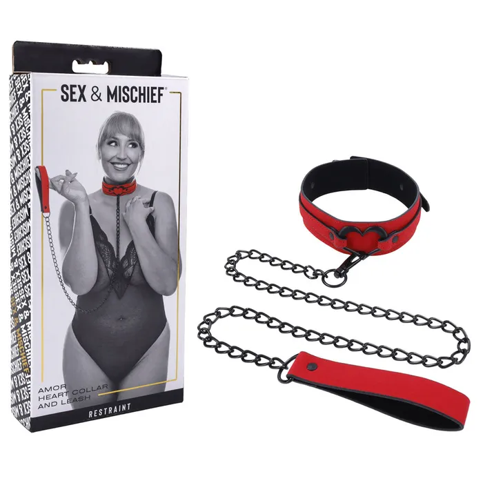 ShhhWndsr Vibrators SM Amor Collar and Leash Red
