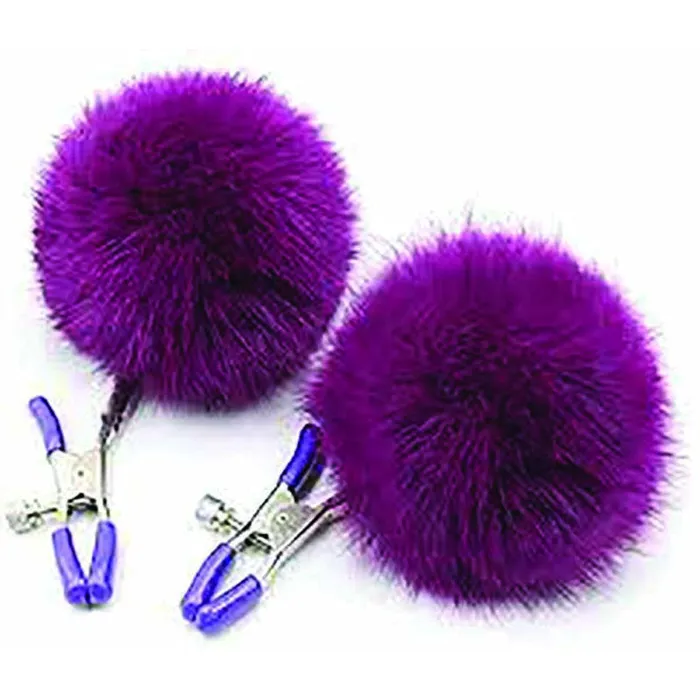 ShhhWndsr Vibrators Sexy AF Clamp Couture Puff Ball Nipple Clamps Purple